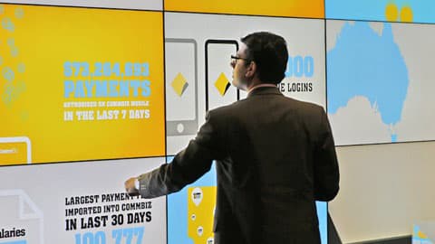 CBA Innovation Lab — live payments data wall